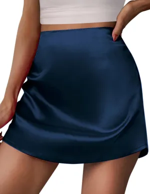 Zeagoo Womens Summer Mini Skirts Elastic High Waisted Stain A-Line Zipper Party Skirt 2025
