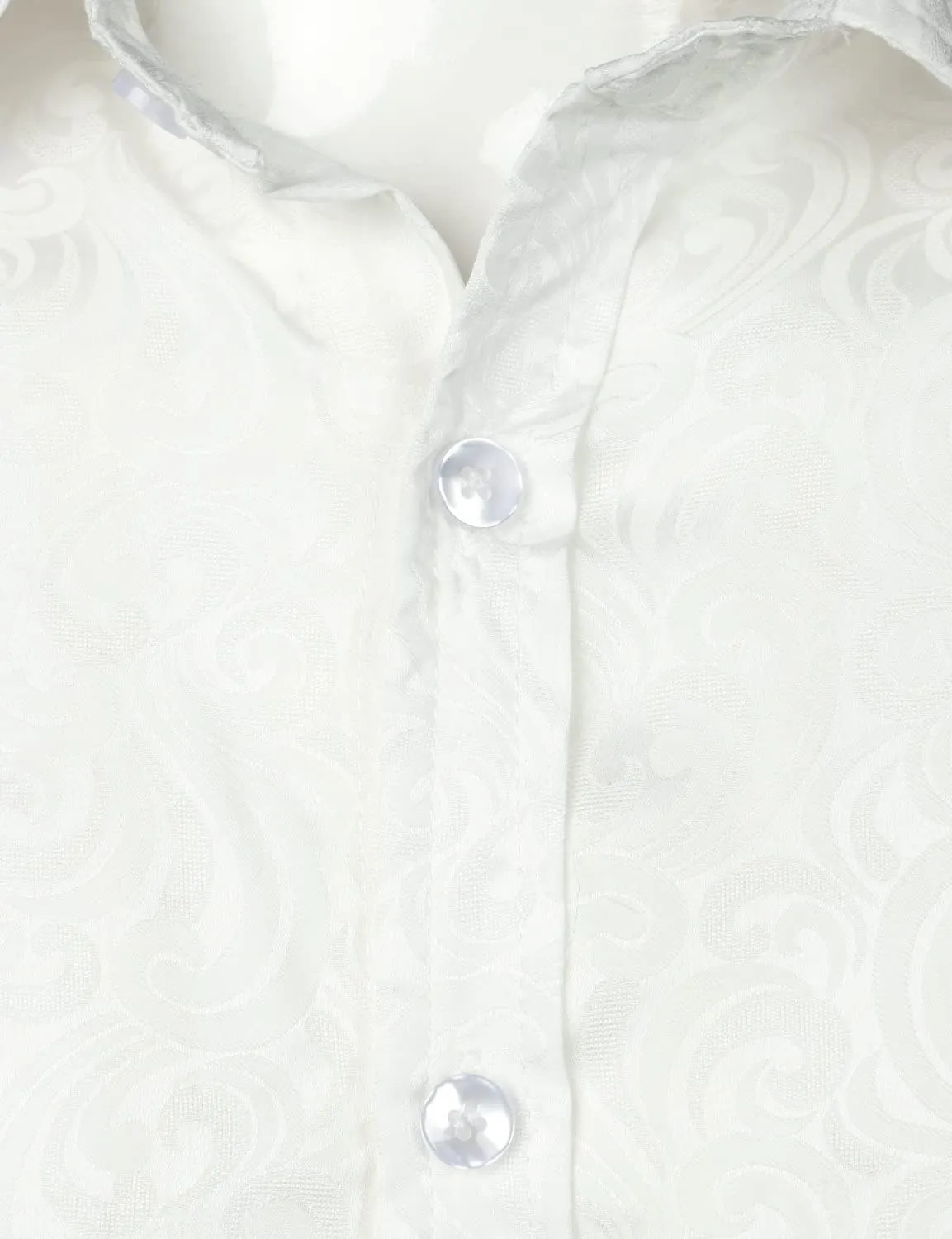 ZEROYAA Men's Hipster Jacquard Long Sleeve Satin Silk Like Button Up Dress Shirts for Party Prom